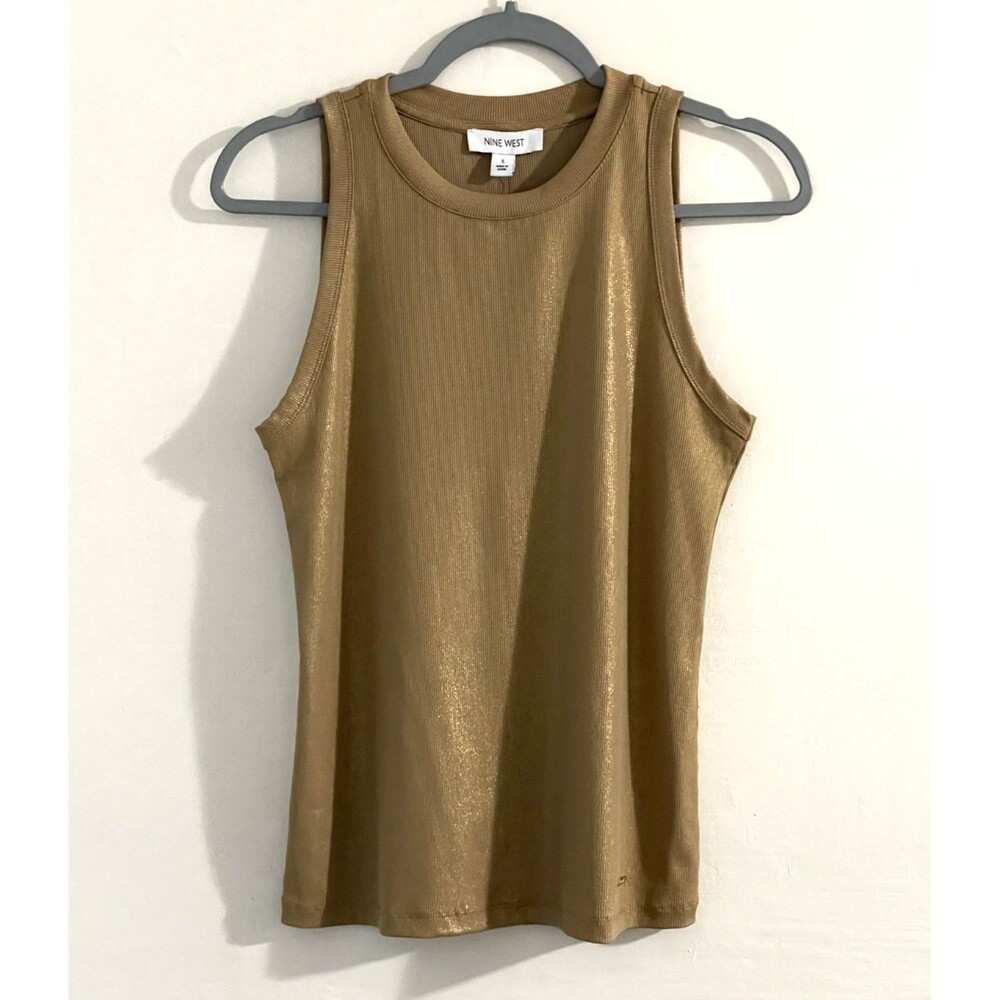 Nine West Women's Sleeveless Ribbed Tank Top Gold Size S NWT Casual MSRP $59